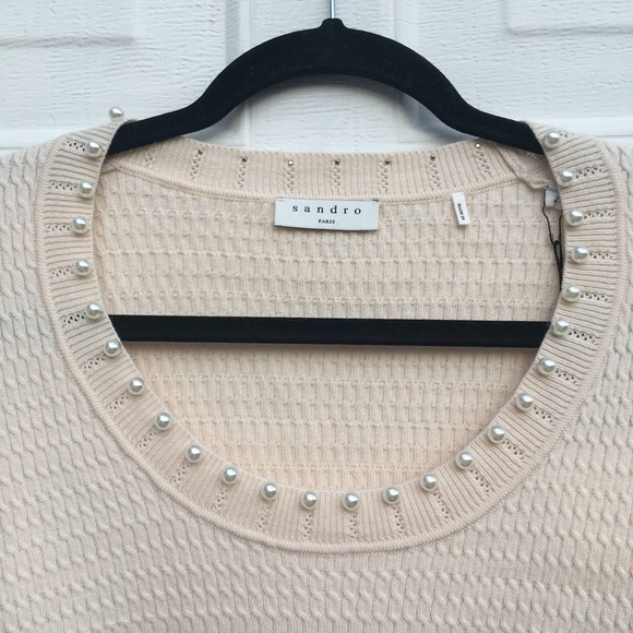 SANDRO Beaded Sweater Pearl Embellished Knit Top - Picture 6 of 8